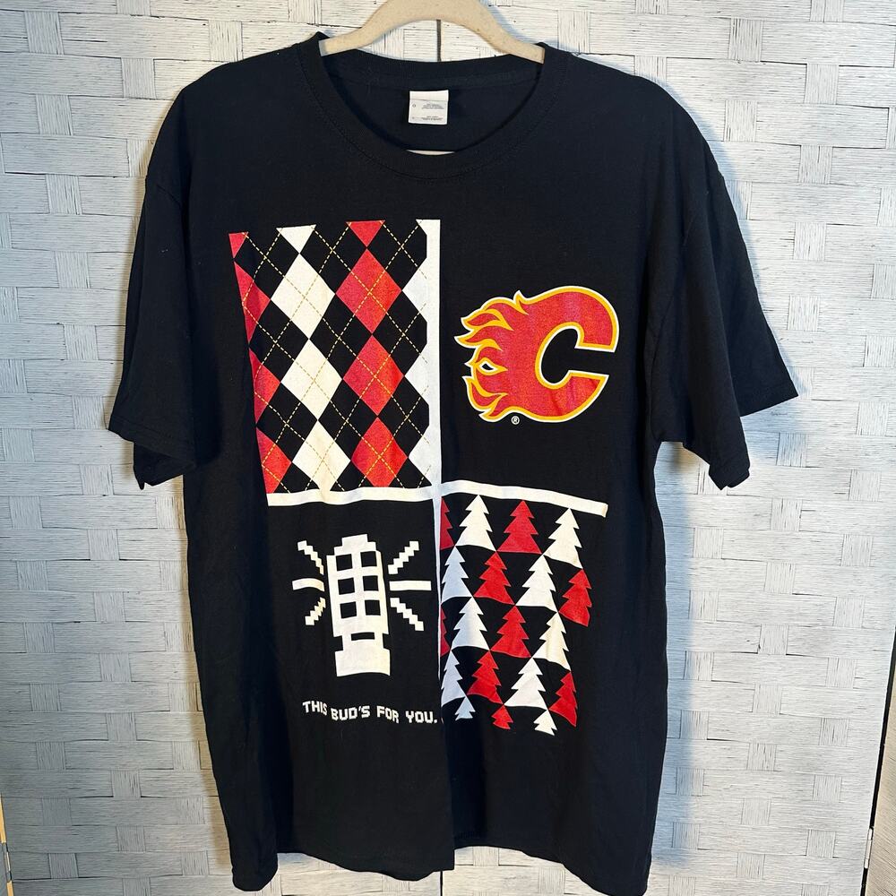 Mens hockey team T-shirt Bud Light Fruit of the Loom cotton Calgary Flames